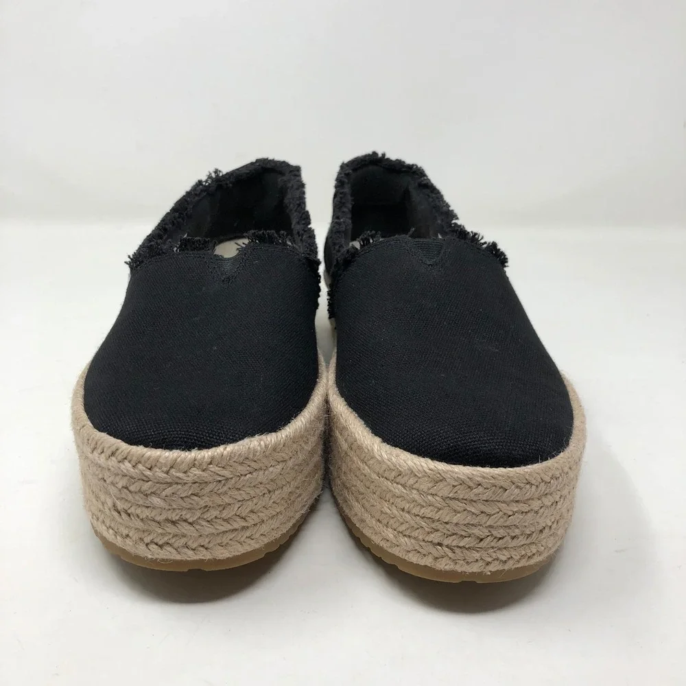 TOMS Valencia Platform Espadrille Womens Size 8 Black Frayed Canvas Shoes